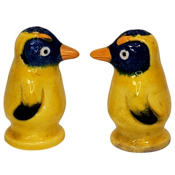 Antique 30's Penguin Salt & Pepper Shakers Depression Era Animalcore Yellow Blue - Picture 1 of 7